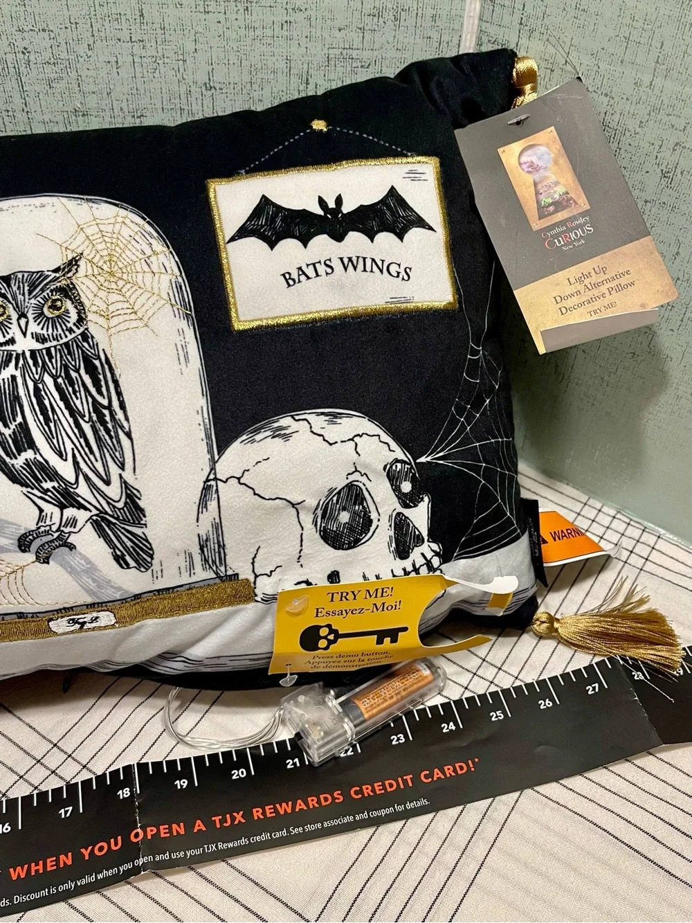 NWT CYNTHIA ROWLEY LIGHT-UP Halloween Decorative Luminary Pillow with Tassels